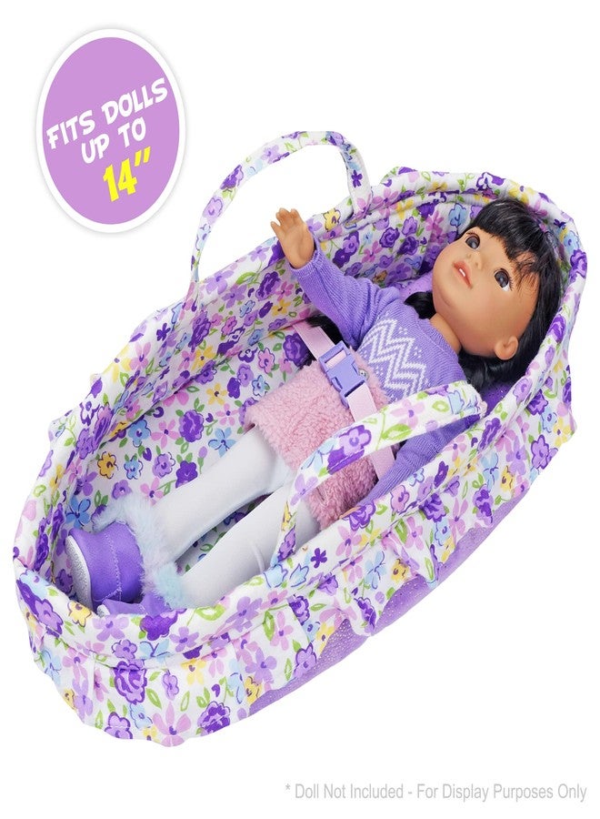 June Garden سرير دمى جون جاردن كوزي دريم - حامل دمى محمول - يناسب دمى أمريكان جيرل حتى 14 بوصة - وسادة ناعمة وحزام أمان مرفقان - بنفسجي - Image 2